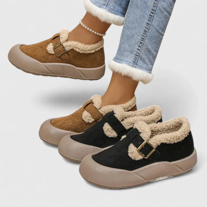 Gefütterte Damen-Clogs aus Fleece – dekorative Schnalle