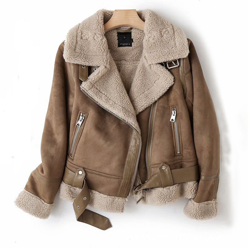 Damen-Wildlederjacke – Reverskragen im winterlichen Biker-Stil