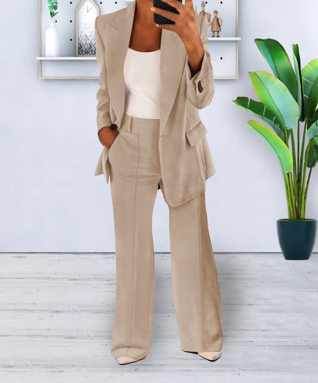 Ensemble Deux Pièces Femme – Blazer Décontracté et Pantalon Droit