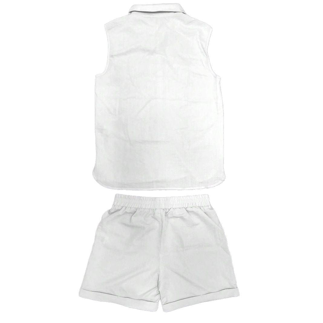 Completo Due Pezzi Uomo in Cotone Misto – Collo Camicia Aperto, Senza Maniche, Leggero