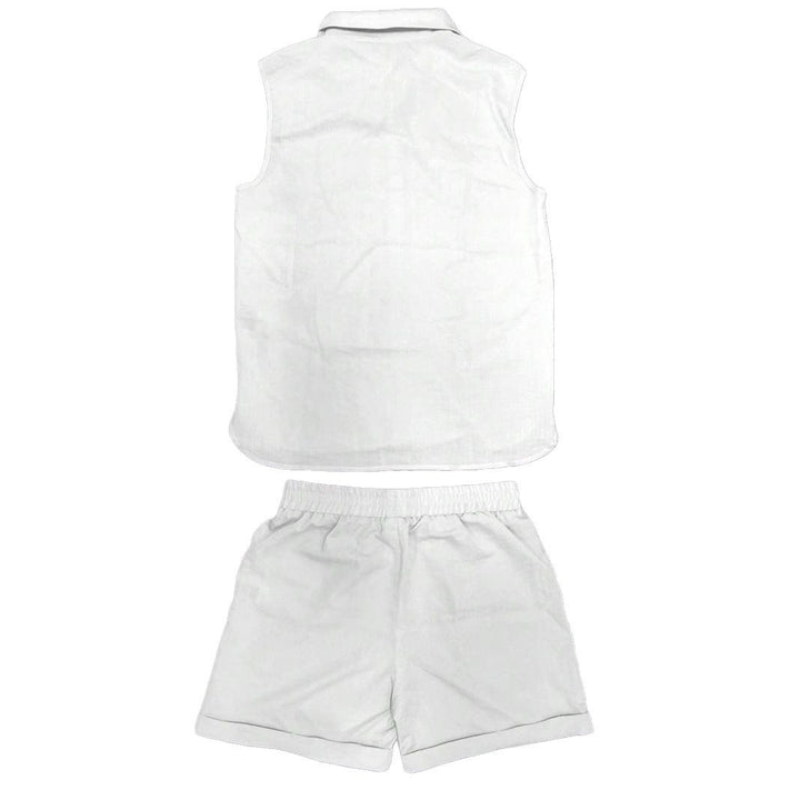 Completo Due Pezzi Uomo in Cotone Misto – Collo Camicia Aperto, Senza Maniche, Leggero