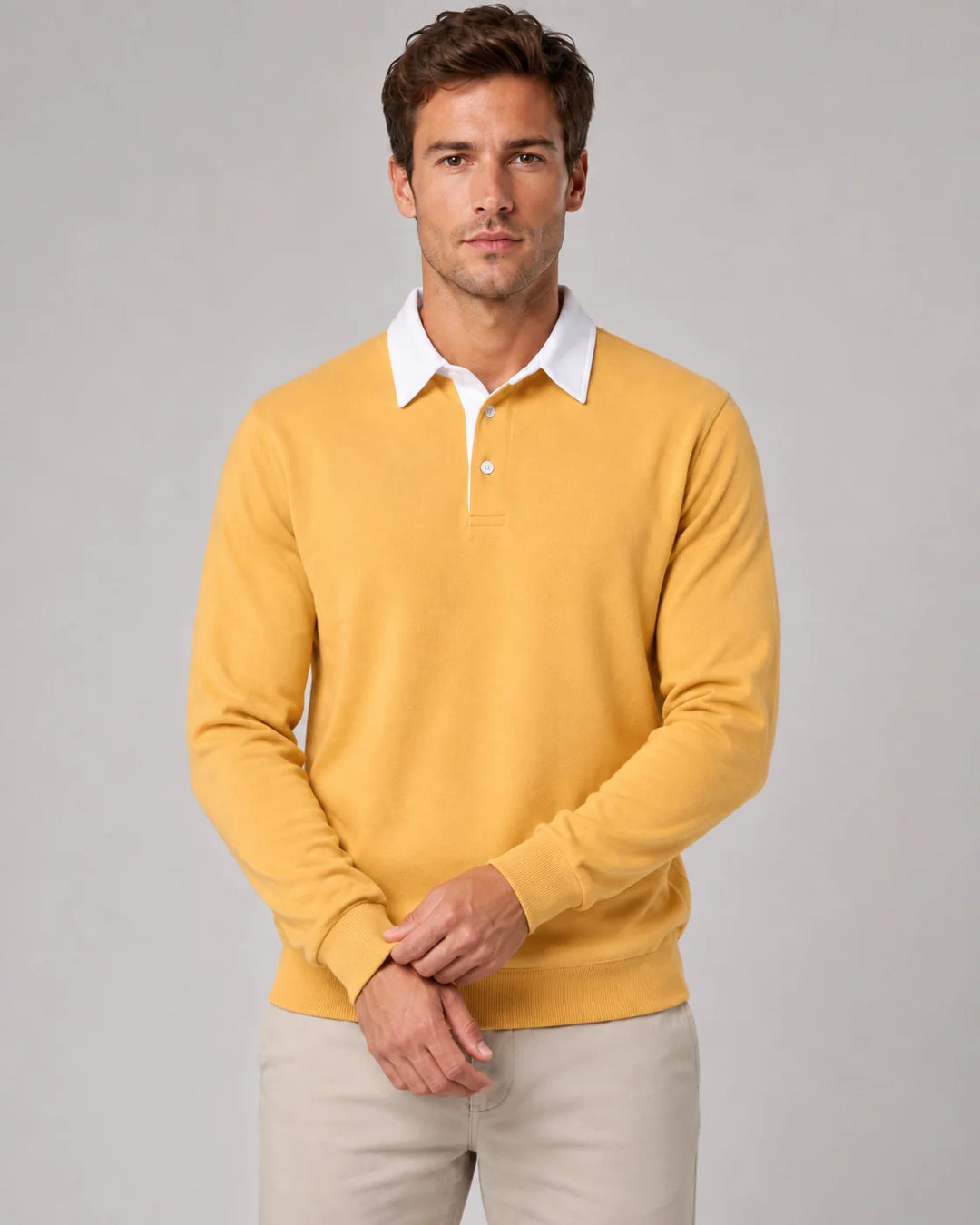 Polo-sweater til herre i strik – Overvejende bomuld, lange ærmer