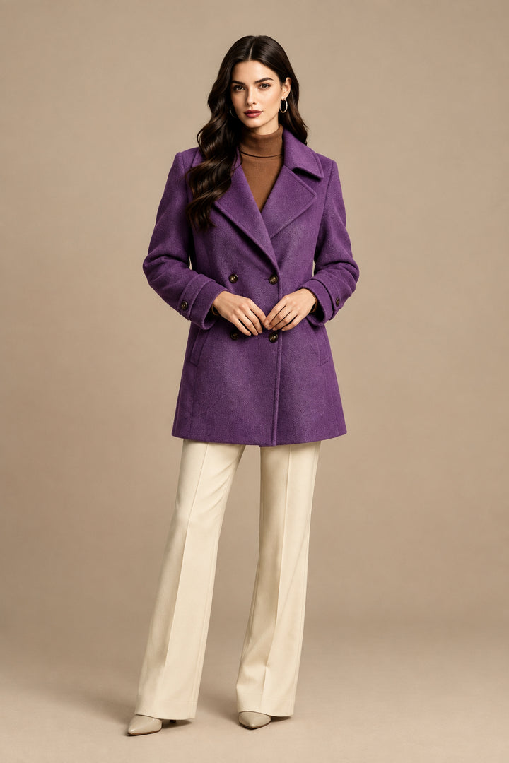 Manteau Femme Court – Coupe Tailleur à Double Boutonnage