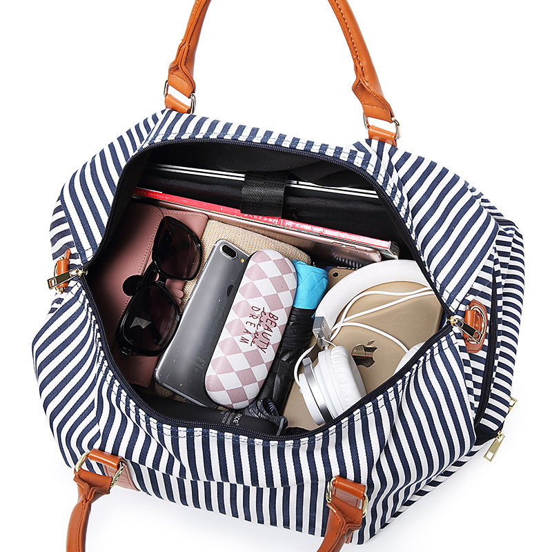 Striped Canvas Tote Bag for Women – Large Capacity with Contrasting Detail