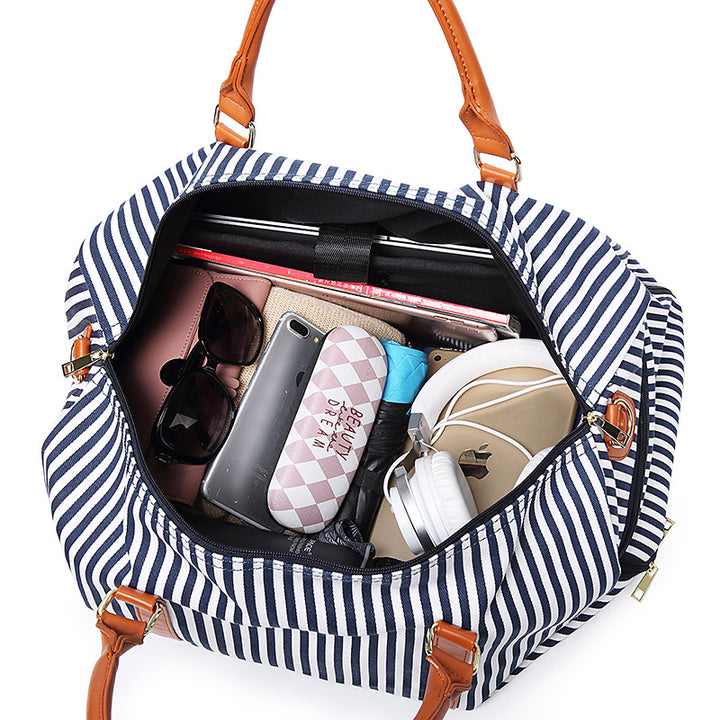 Striped Canvas Tote Bag for Women – Large Capacity with Contrasting Detail
