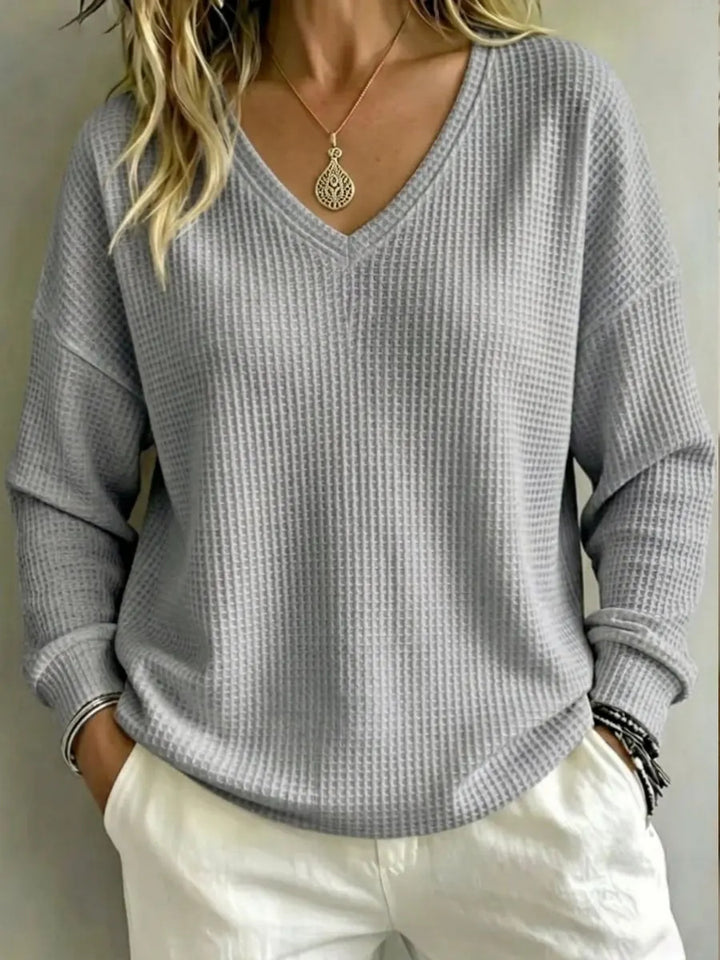 Top til dame med V-udskæring – Afslappet sweater med lange ærmer