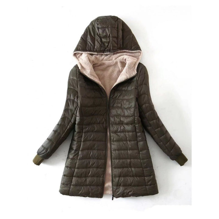 Veste Femme Matelassée Coton – Capuche Doublée Polaire Mi-Longue