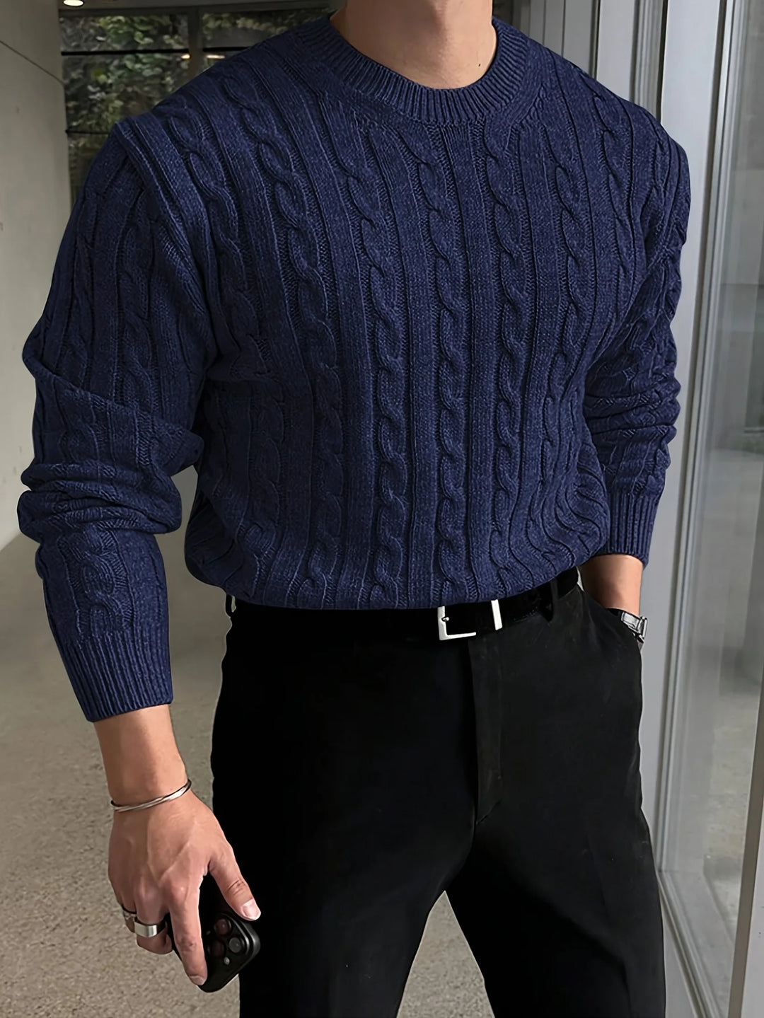 Herren-Rollkragenpullover – Grobstrick mit Strukturmuster