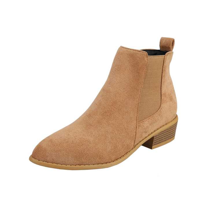 Damen-Stiefeletten aus Veloursleder – Spitze Kappe &amp; Blockabsatz