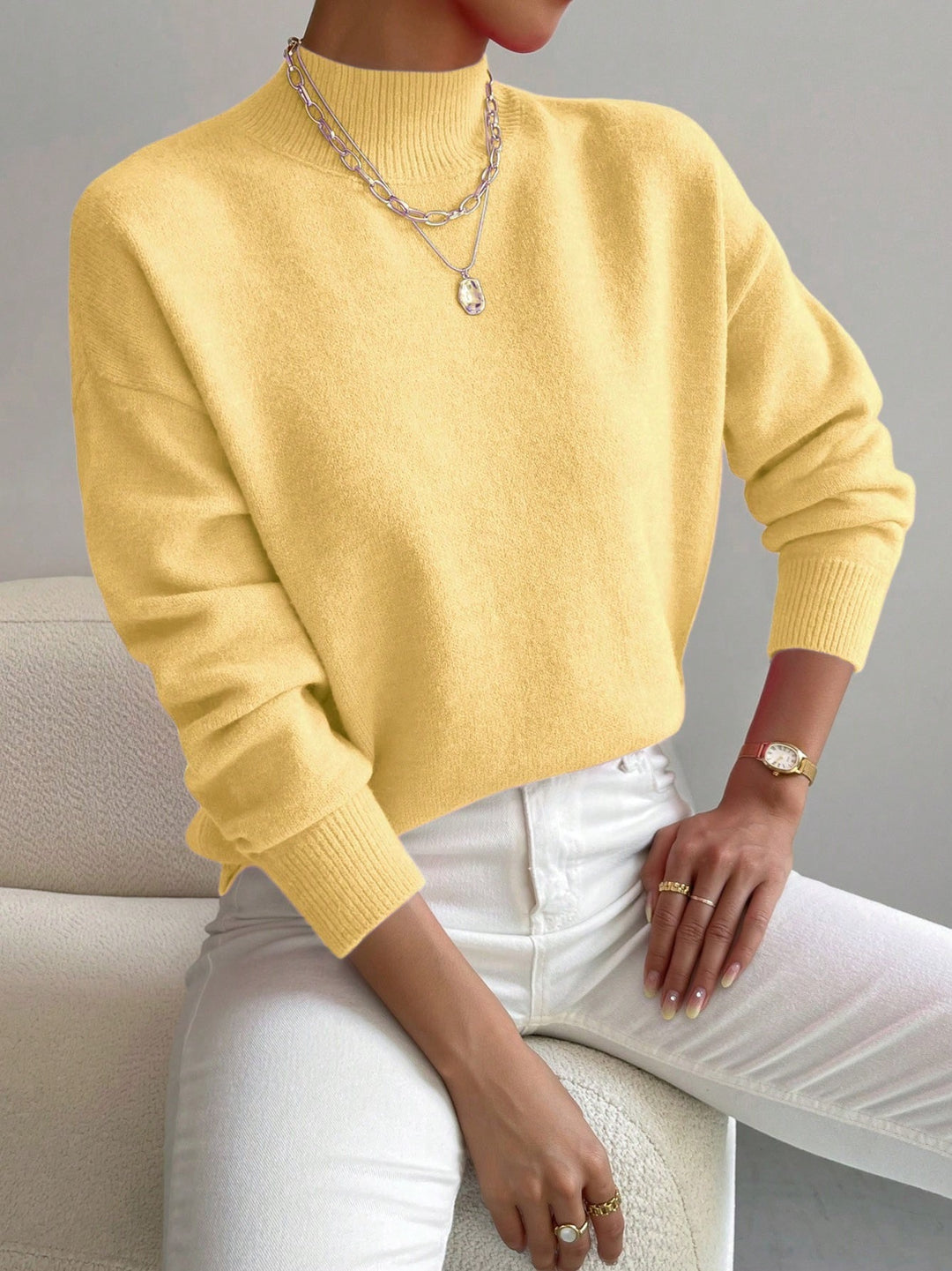 Pull Femme Cachemire – Col Mi-haut Maille Classique