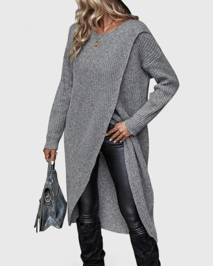 Mittellanges Damen-Strickkleid – Taillierter Wickelschnitt
