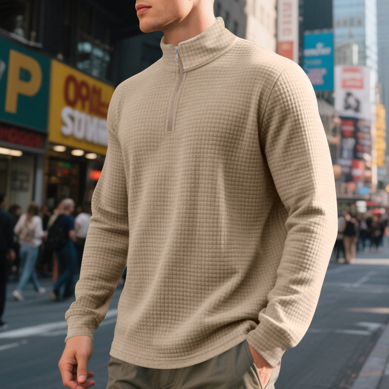 Herre-sweatshirt med halv lynlås, høj krave - jacquardmønster