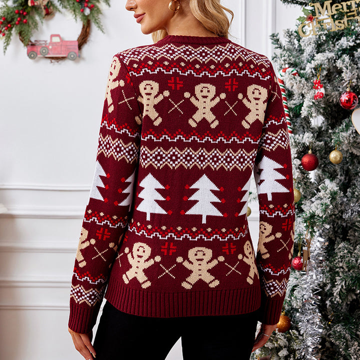 Pull Femme Jacquard Pain d’Épices – Maille Épaisse Festive