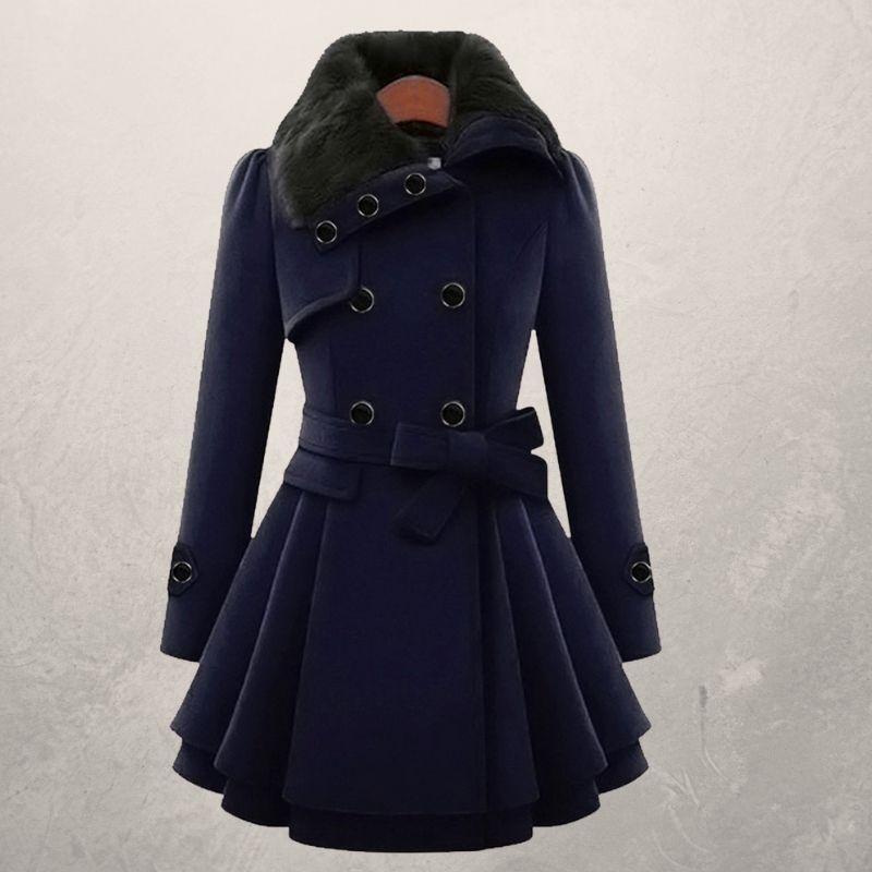 Manteau Femme Mi-Long Double-Boutonnage Coton – Coupe Cintrée à Revers