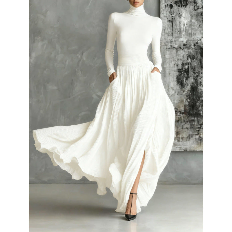 Robe Femme Maxi Rétro – Coupe Cintrée, Plis &amp; Fronces Raffinés