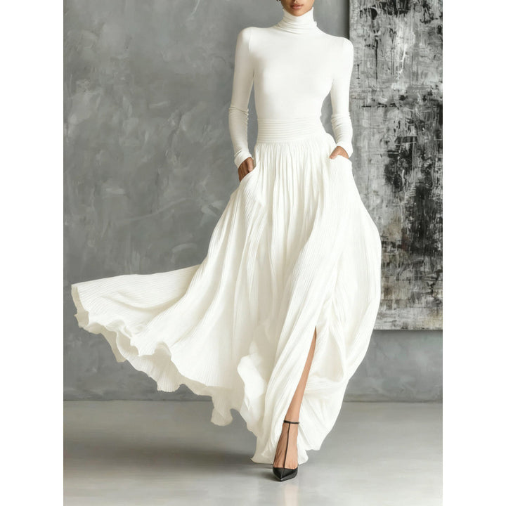 Robe Femme Maxi Rétro – Coupe Cintrée, Plis &amp; Fronces Raffinés