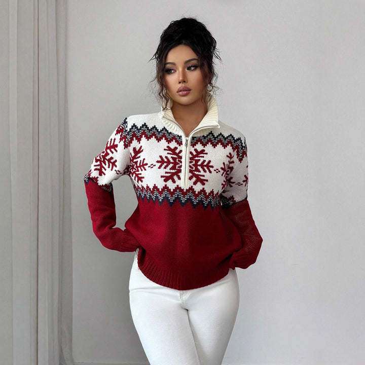 Pull Femme Jacquard – Design Rétro Colorblock
