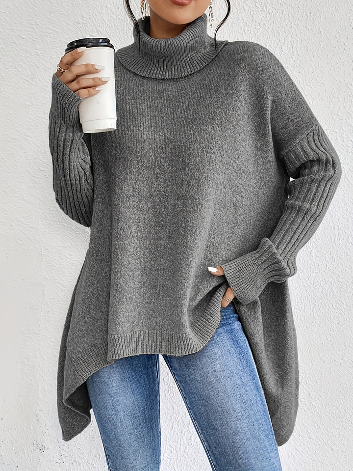 Sweater til dame med høj krave – blød strik med afslappet pasform