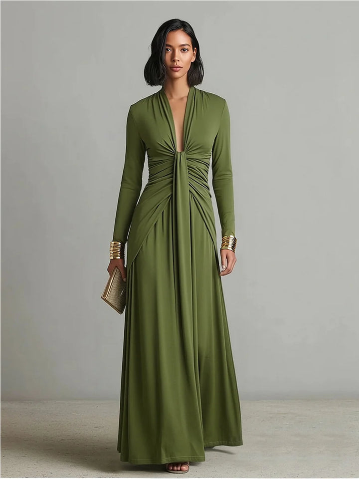 Texturiertes, langes Maxi-Kleid für Damen – elegante Silhouette im französischen Stil