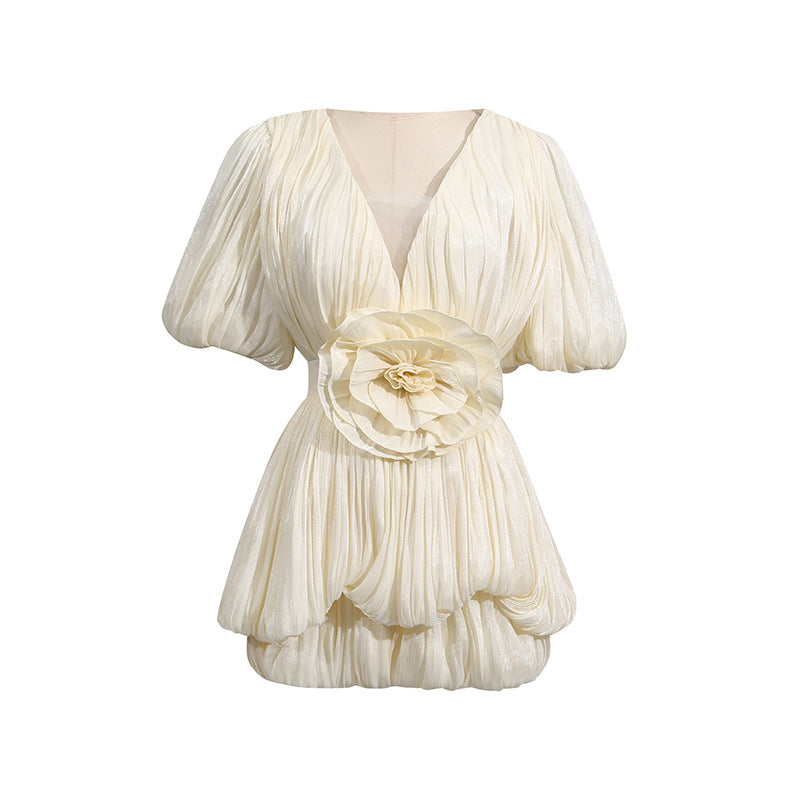Vestito Donna Mini – Tulle con Volant Floreali Maniche Corte