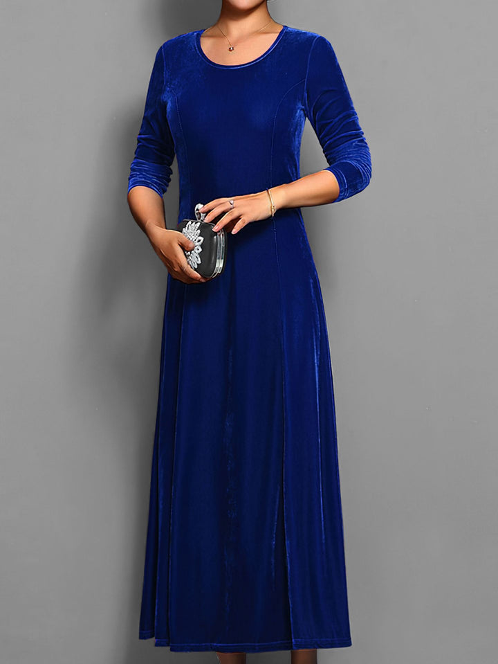 Langes Damen-Samtkleid – A-Linien-Schnitt mit eleganten 3/4-Ärmeln