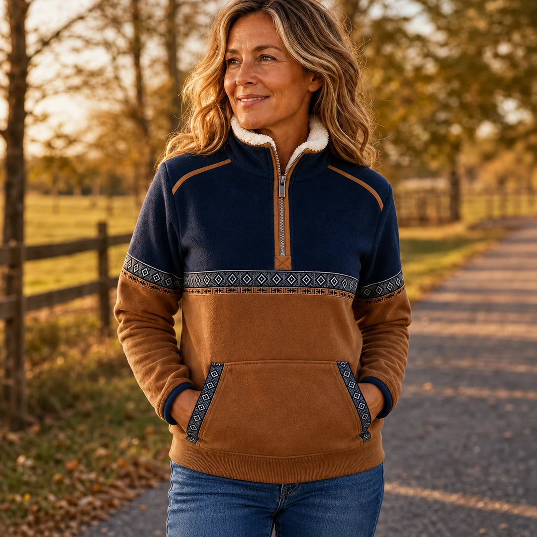 Pull Femme Demi-Zip Loose – Détail Poche 3D
