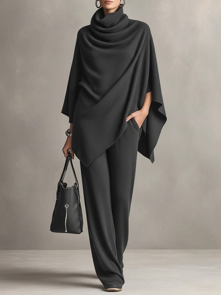 Ensemble Deux Pièces Femme Cape Top et Pantalon Large – Silhouette Drapée