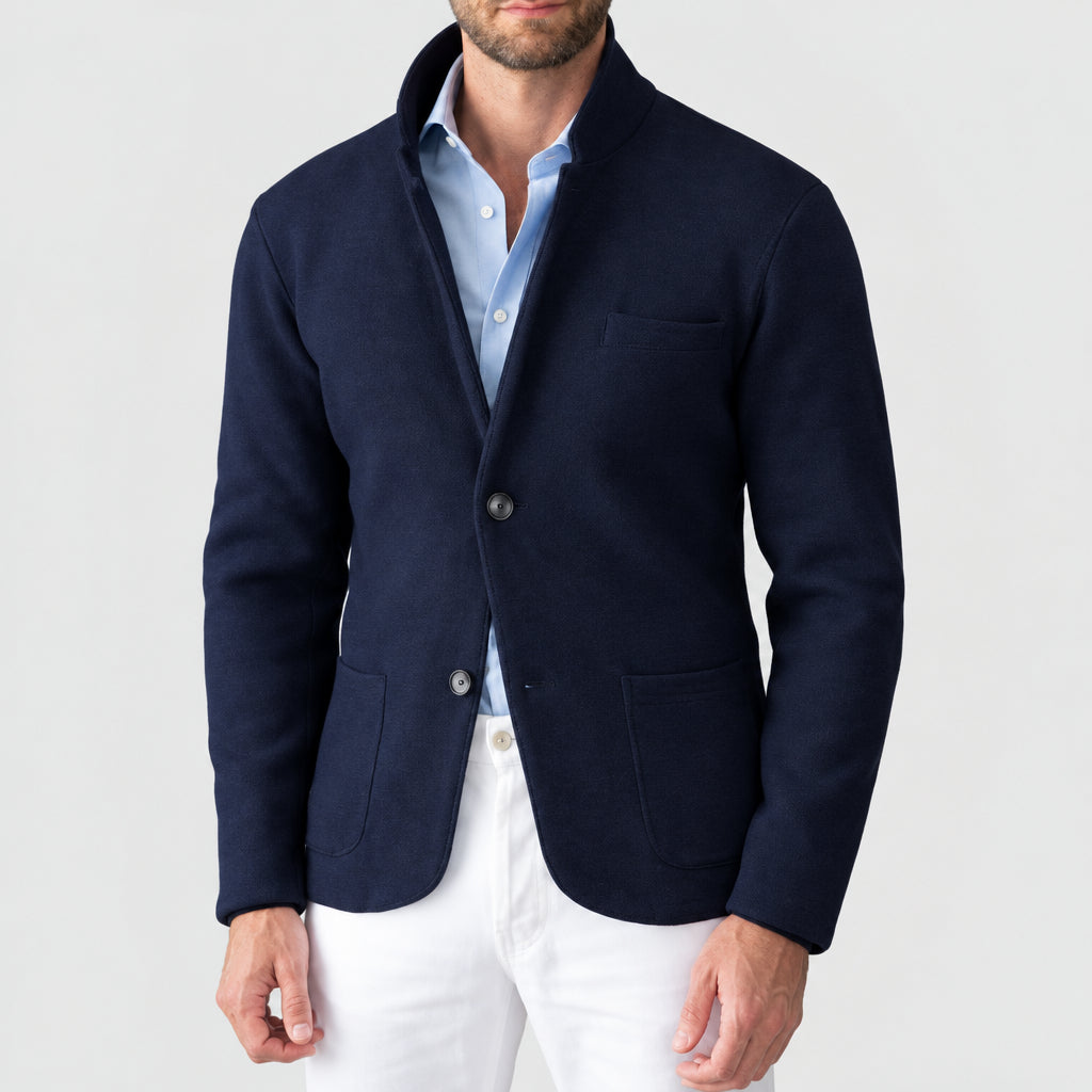 Cardigan Homme en Coton Mélangé – Col Montant et Poches Plaquées