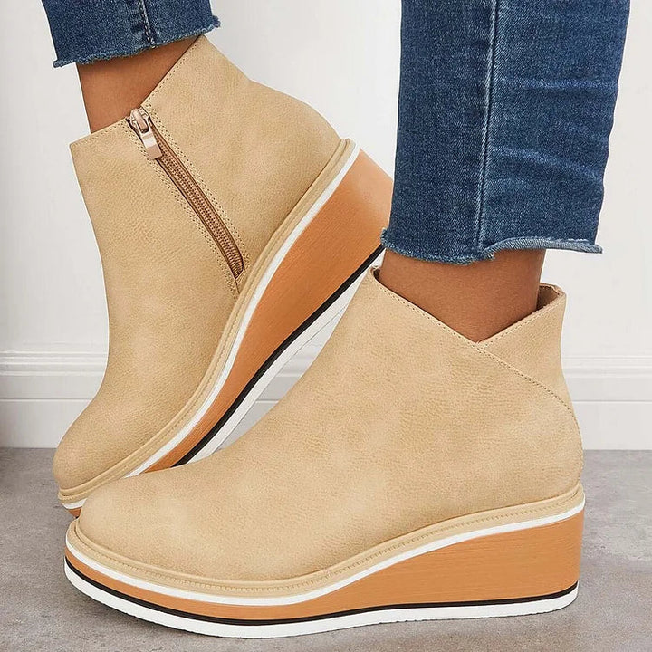 Bottes Femme à Semelle Compensée – Tige Basse à Fermeture Zippée