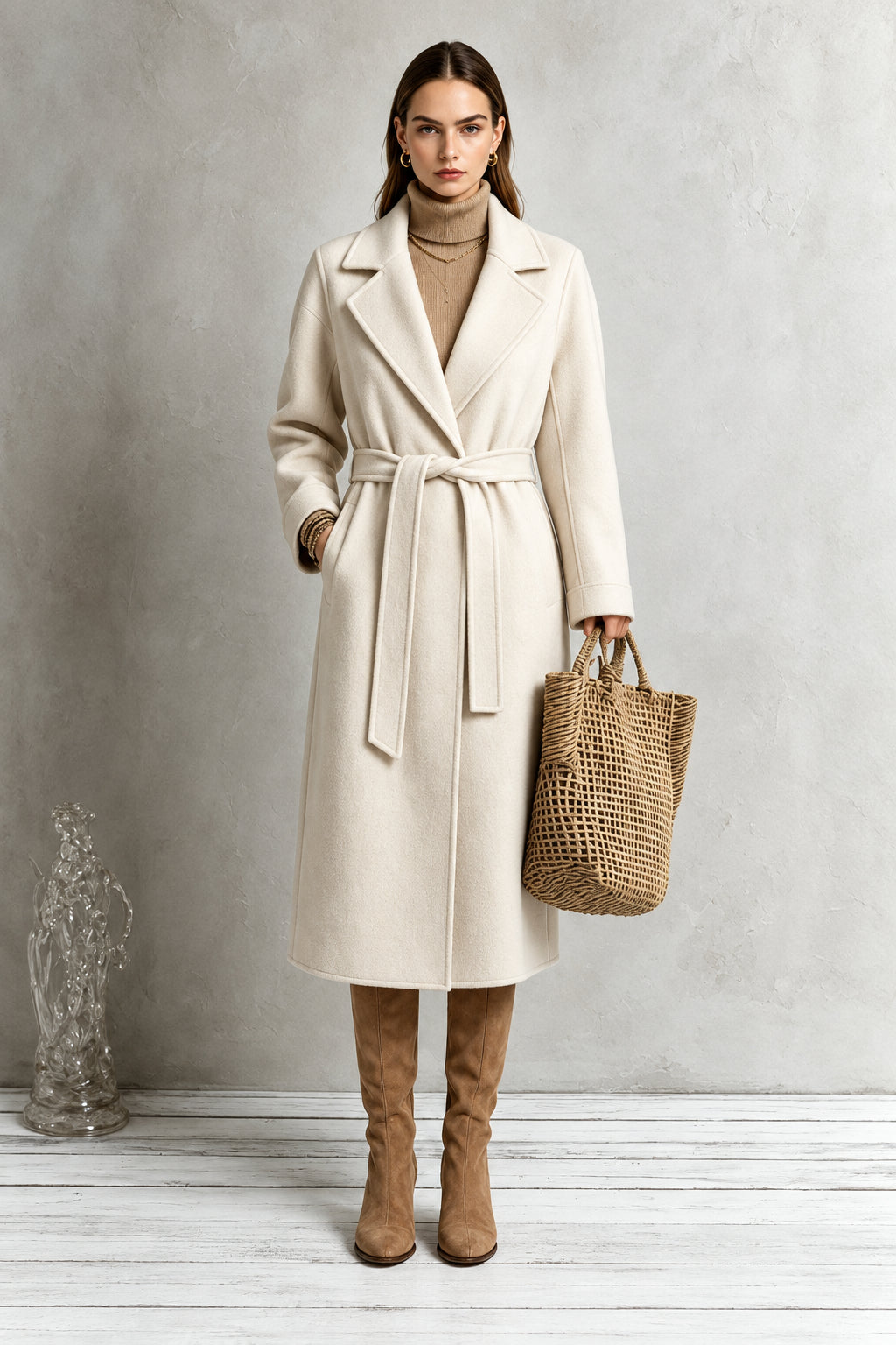 Manteau Long Femme en Laine – Ceinture à Nouer et Coupe Décontractée