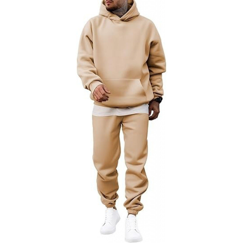 Herren-Zweiteiler aus weitem Kapuzen-Sweatshirt und Jogginghose – Fleece-Futter