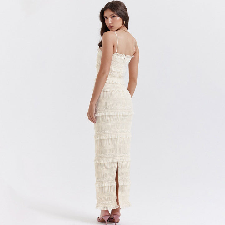 Abito lungo da donna con spalline e paillettes – dettaglio elastico