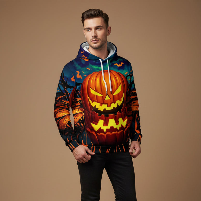 Sweat à Capuche Homme Halloween 3D – Coupe Ample Motif Citrouille