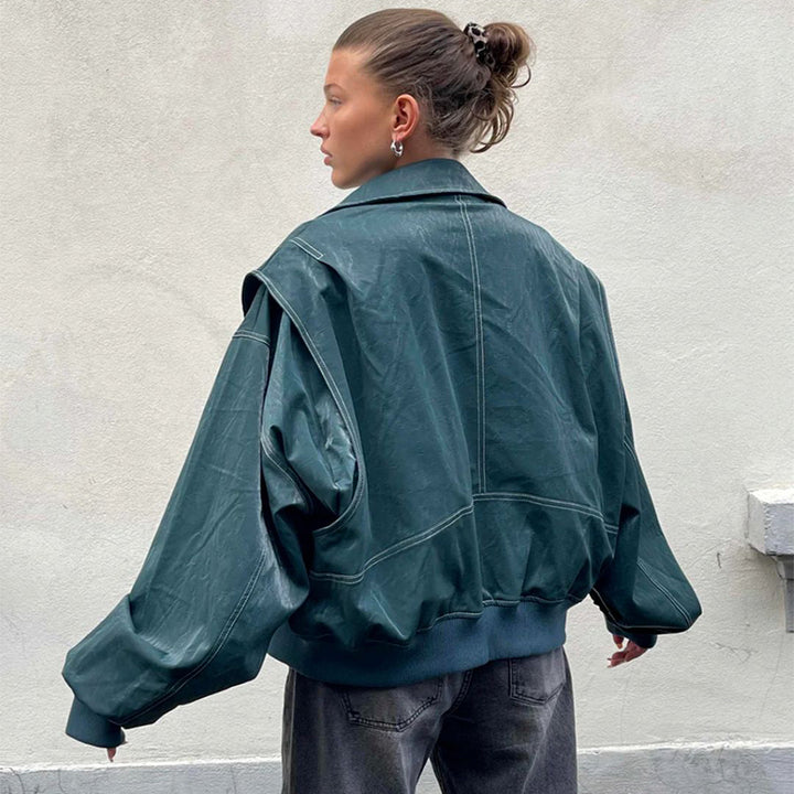 Veste Femme Motard Moto – Coupe Loose à Col Revers Zippé