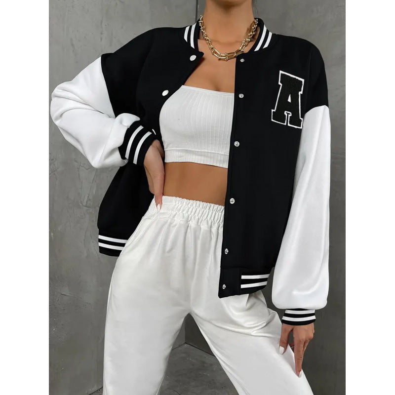 Veste Cardigan Varsity Femme – Coupe Baseball Décontractée