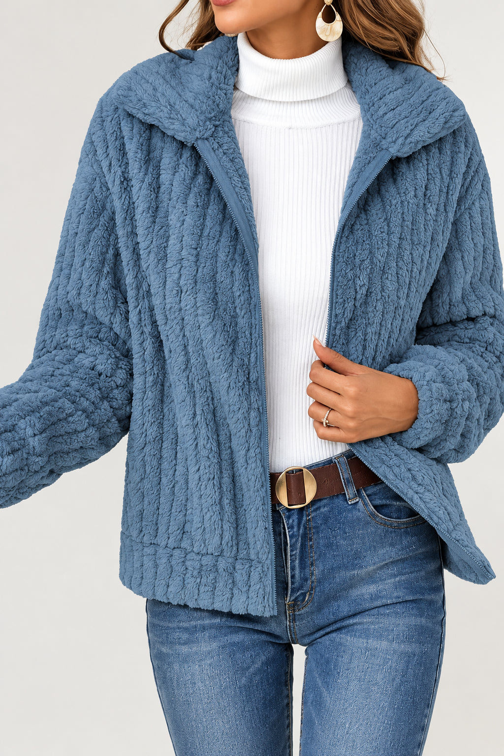 Cardigan Femme Effet Laine Polaire – Coupe Courte à Revers