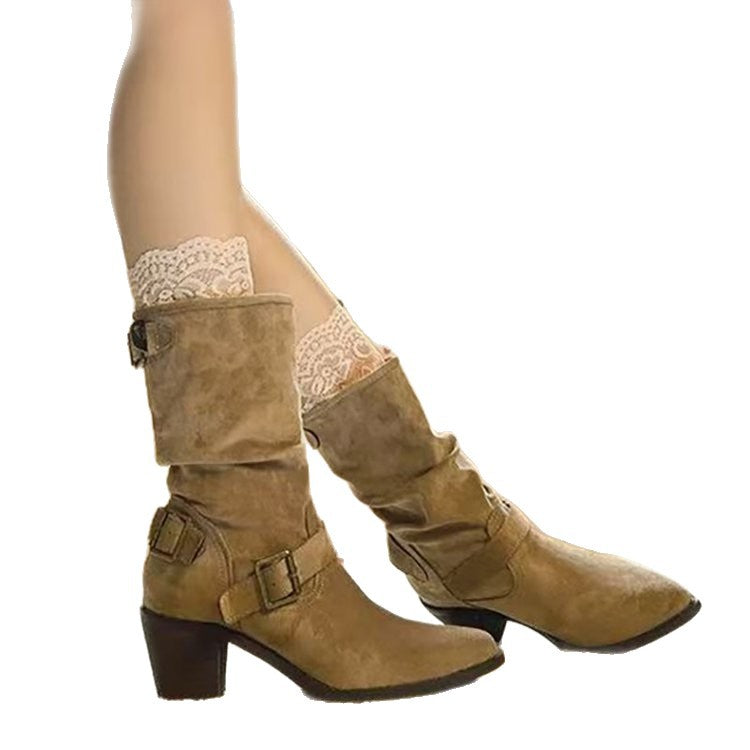 Bottes Femme Mi-Mollet Cuir Vegan – Bout Pointu Talon Large