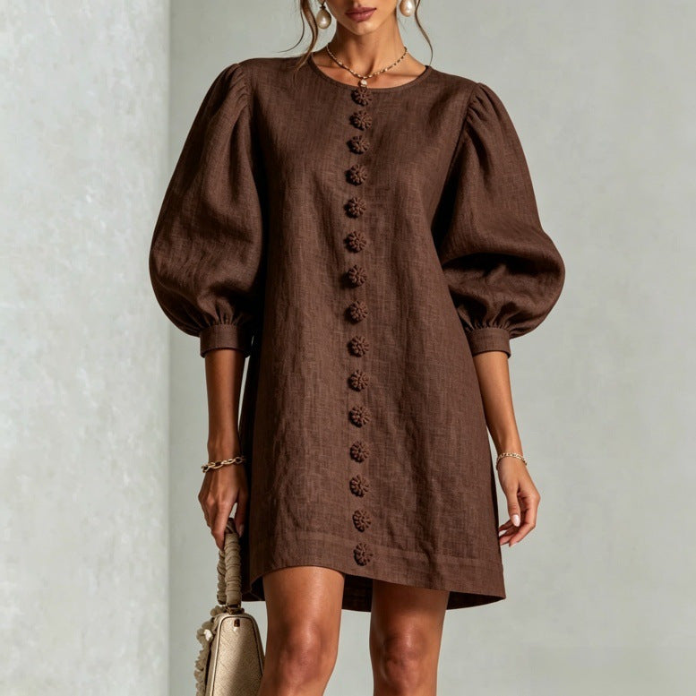 Robe Femme Mini – Manches Lanterne et Coupe Ample