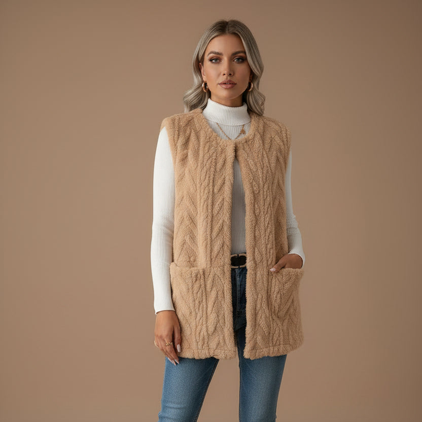 Gilet Femme en Polaire Douce – Motif Losange Double Face