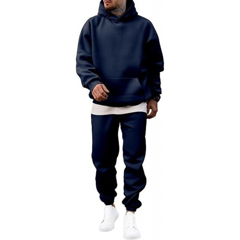 Herren-Zweiteiler aus weitem Kapuzen-Sweatshirt und Jogginghose – Fleece-Futter