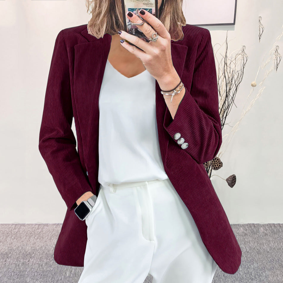 Blazer Femme en Velours Côtelé – Coupe Cintrée Élégante