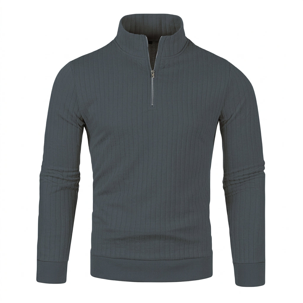 Sweater til herre med lynlås og høj krave – moderne, tætsiddende pasform