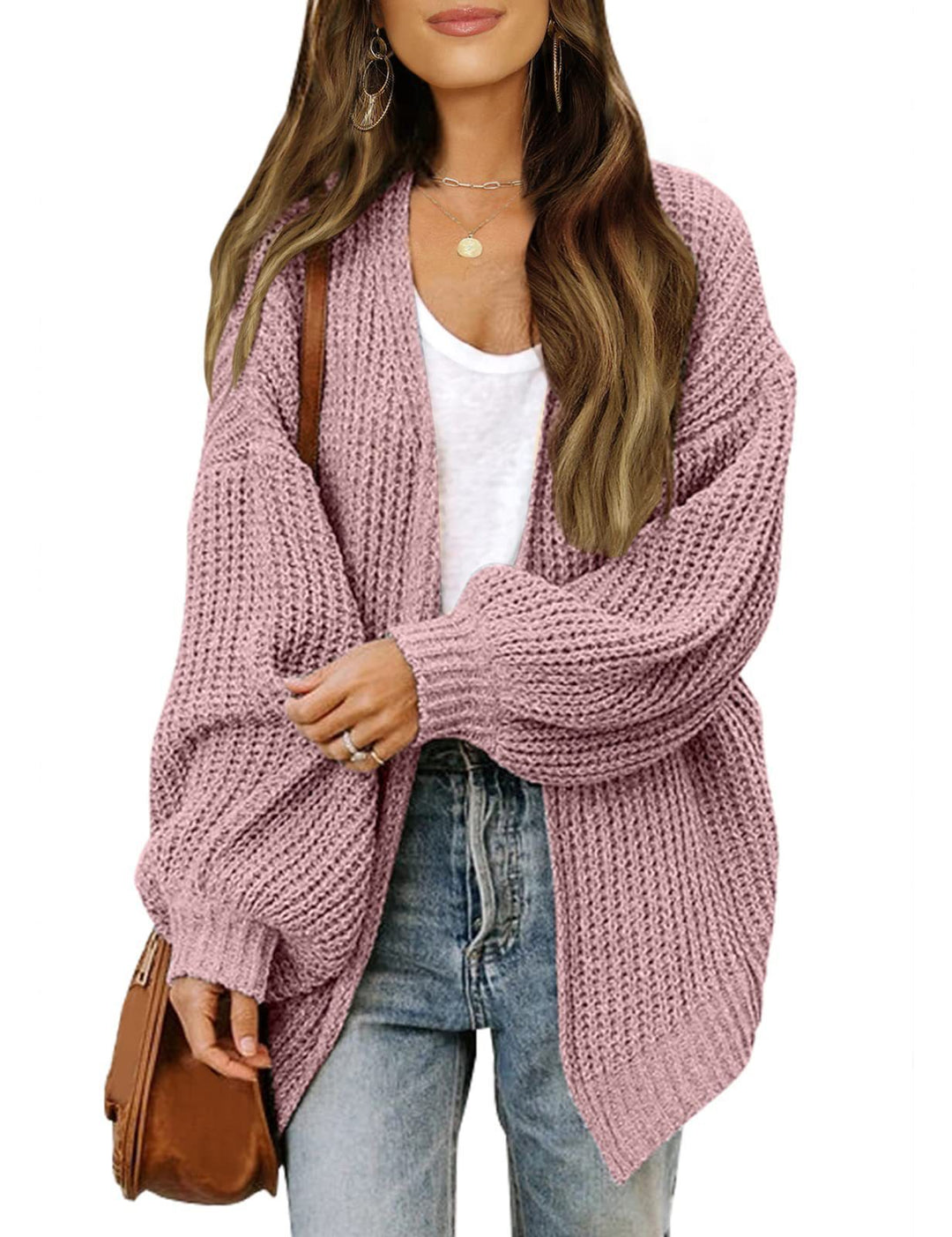 Cardigan Femme Maille Épaisse – Manches Lanterne Décontractées