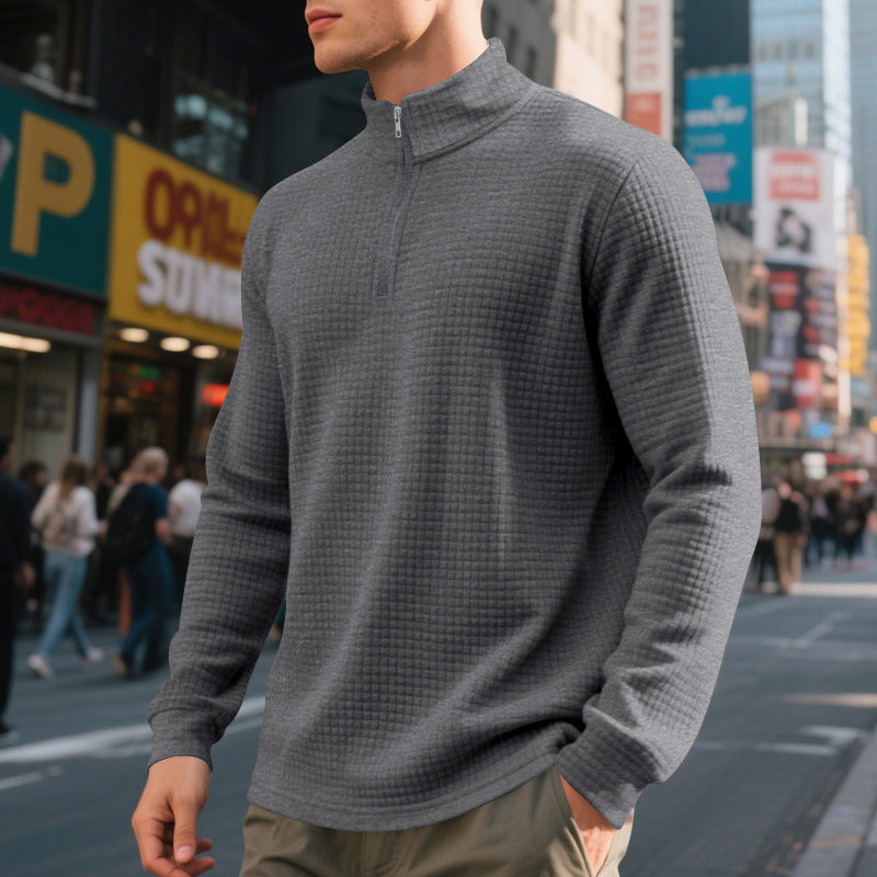 Herre-sweatshirt med halv lynlås, høj krave - jacquardmønster