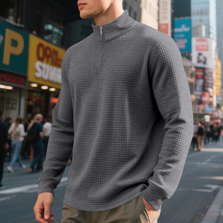 Herre-sweatshirt med halv lynlås, høj krave - jacquardmønster