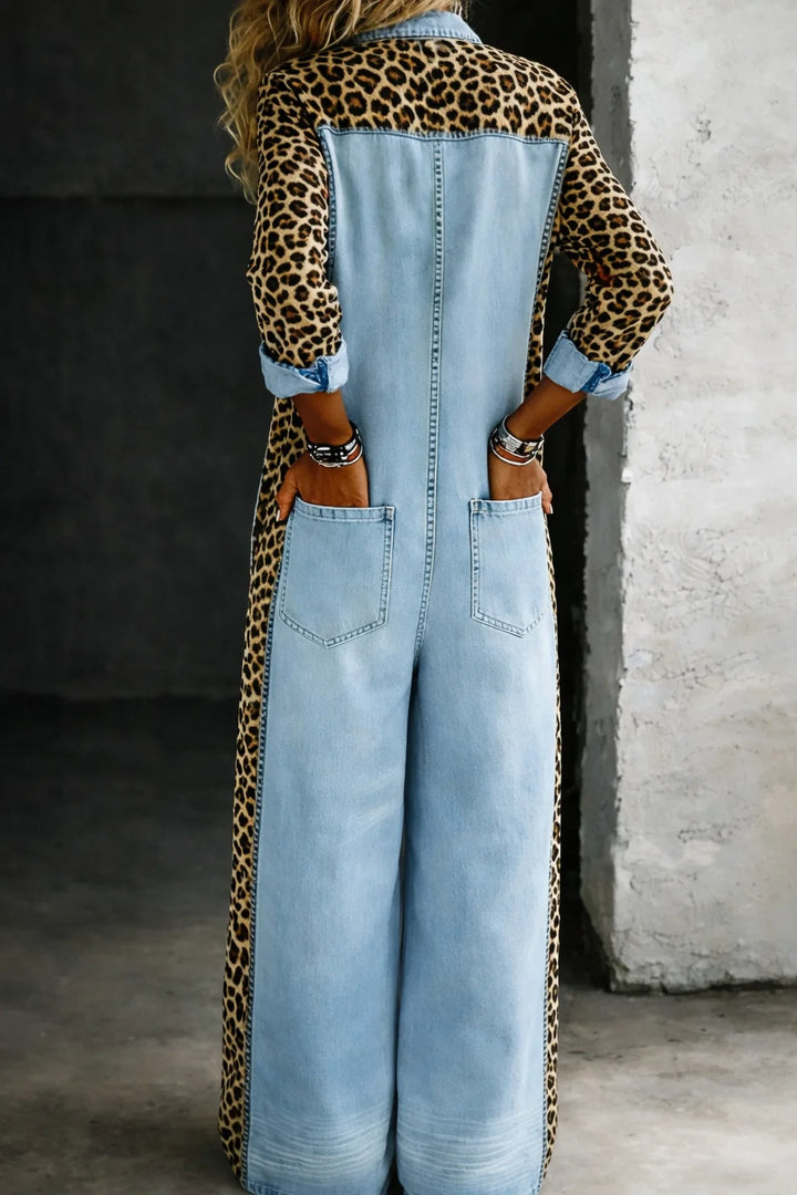 Gemusterter Damen-Jumpsuit – Lange Ärmel, Reverskragen, Lässiger Schnitt