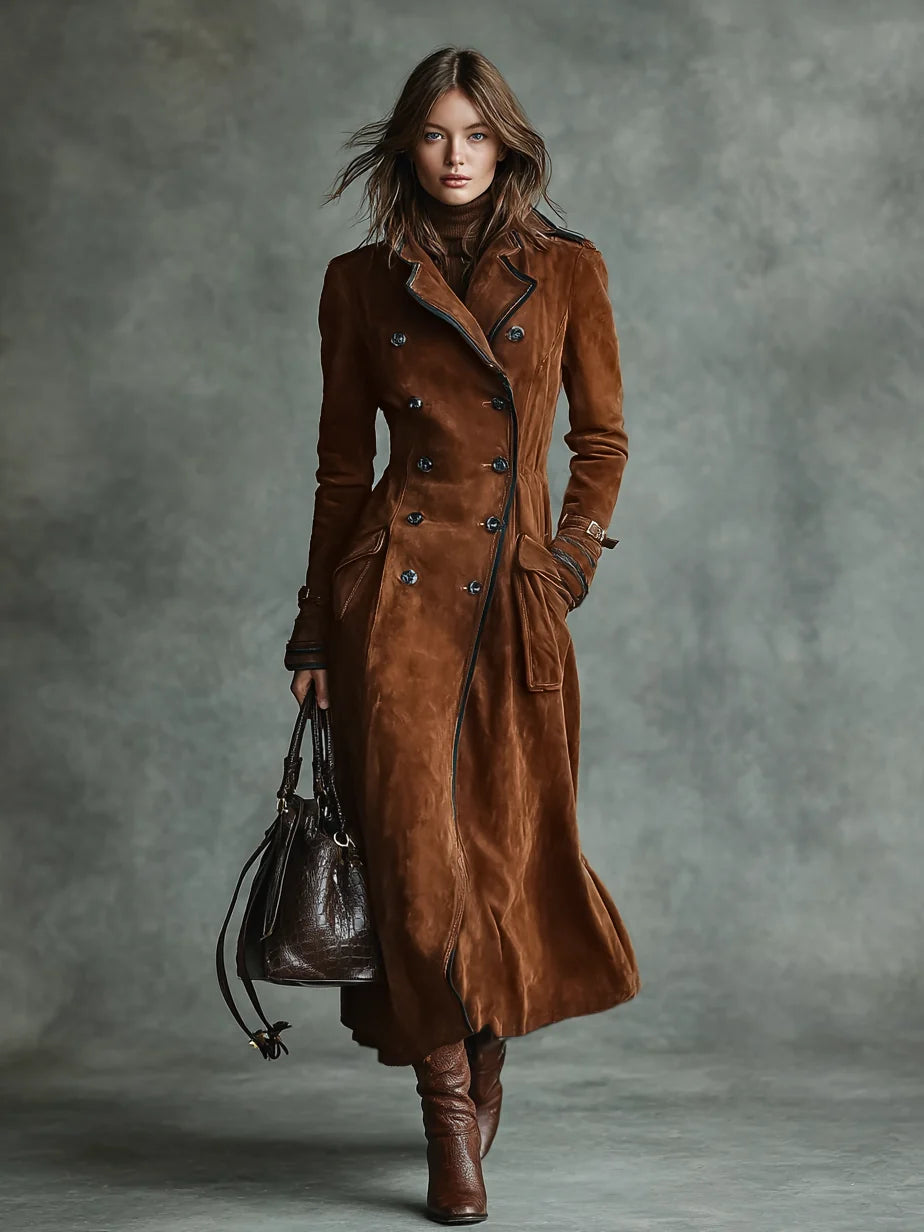 Langer Damenmantel aus Velourslederimitat – Moderne Silhouette mit Revers