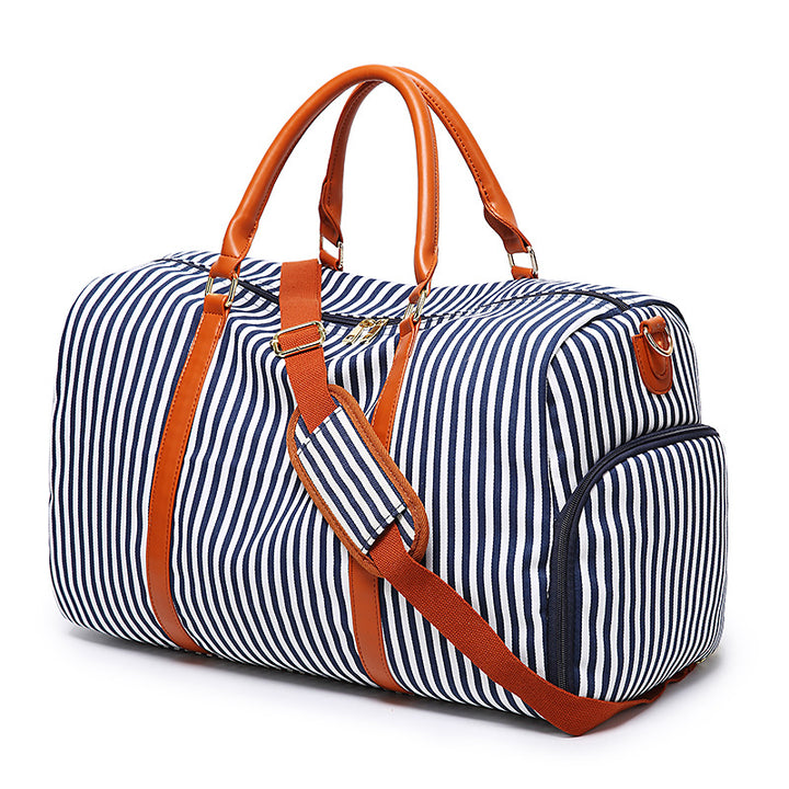 Striped Canvas Tote Bag for Women – Large Capacity with Contrasting Detail
