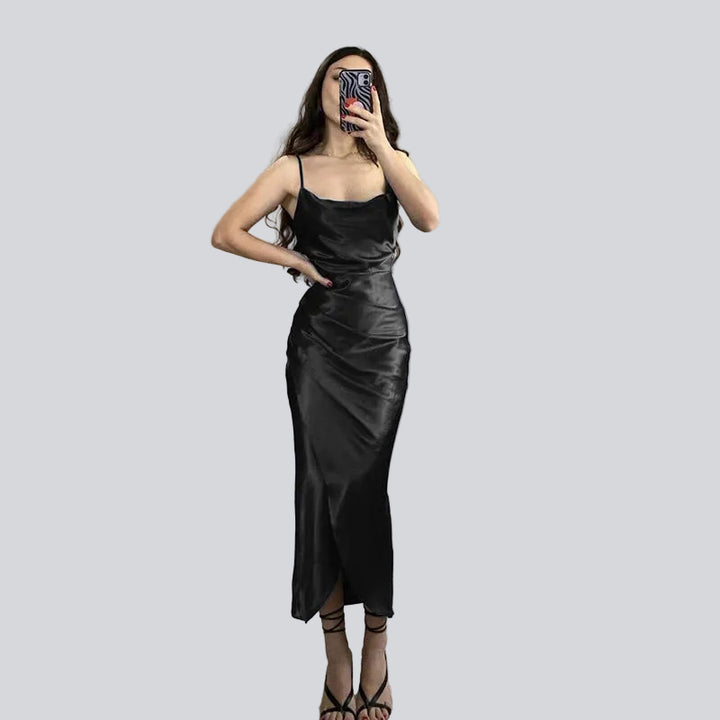 Langes Damenkleid – Ärmelloser A-Linien-Schnitt mit hoher Taille