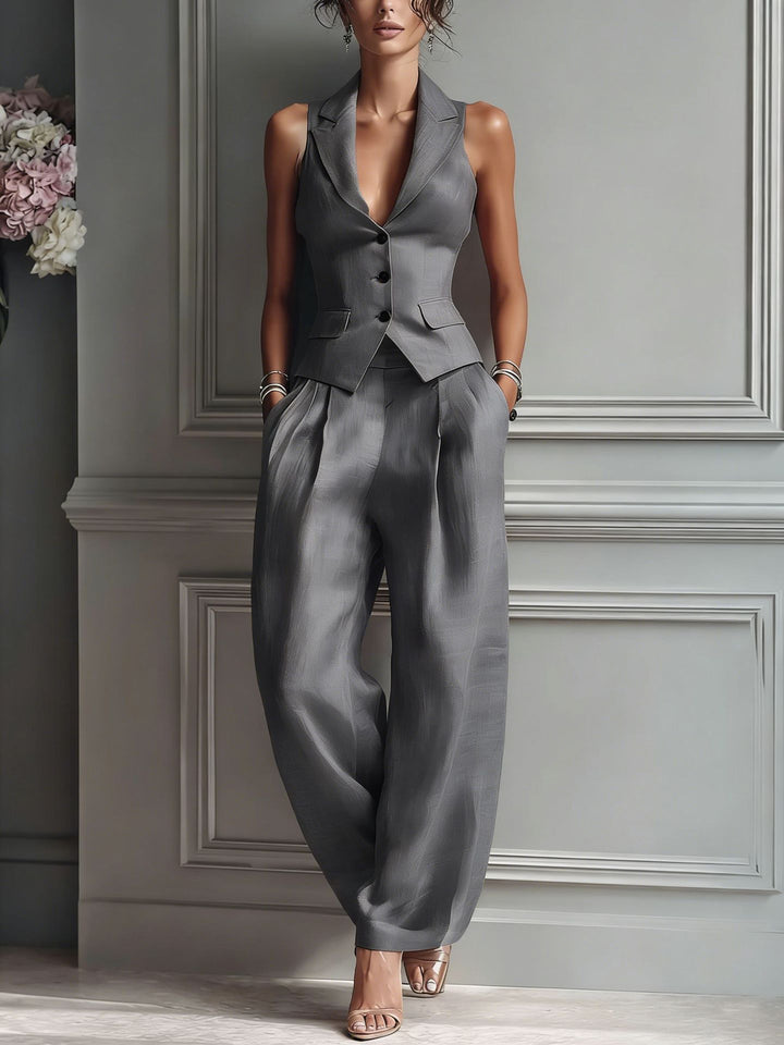 Damen-Set aus ärmelloser Weste und Hose – lässiger Hosenanzug
